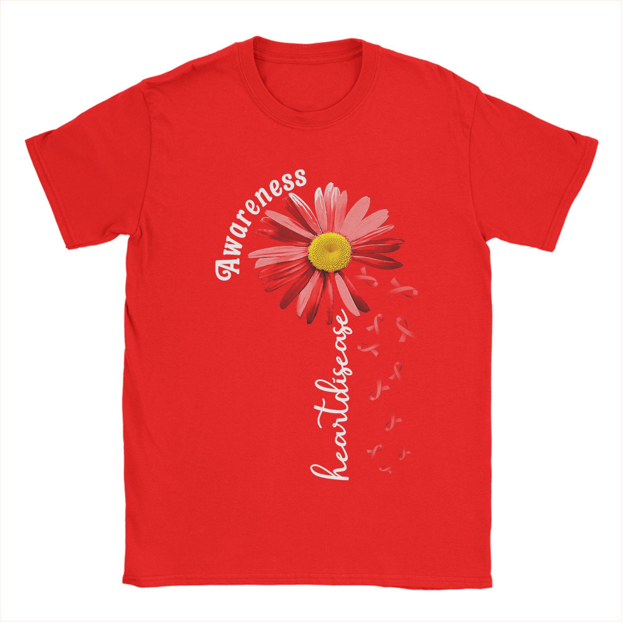In February We Wear Red Heart Disease Awareness Gifts Ribbon Cotton TShirt For Unisex Summer YK Fun T Shirts Gift Idea S