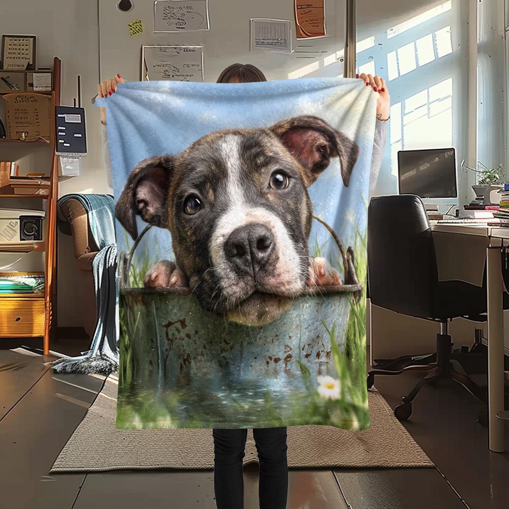 Pitbull and Grass,pattern Flannel Blanket, High Quality Comfortable for All Seasons, Home Decor, Warmth and Comfort, Perfect for Gifts.
