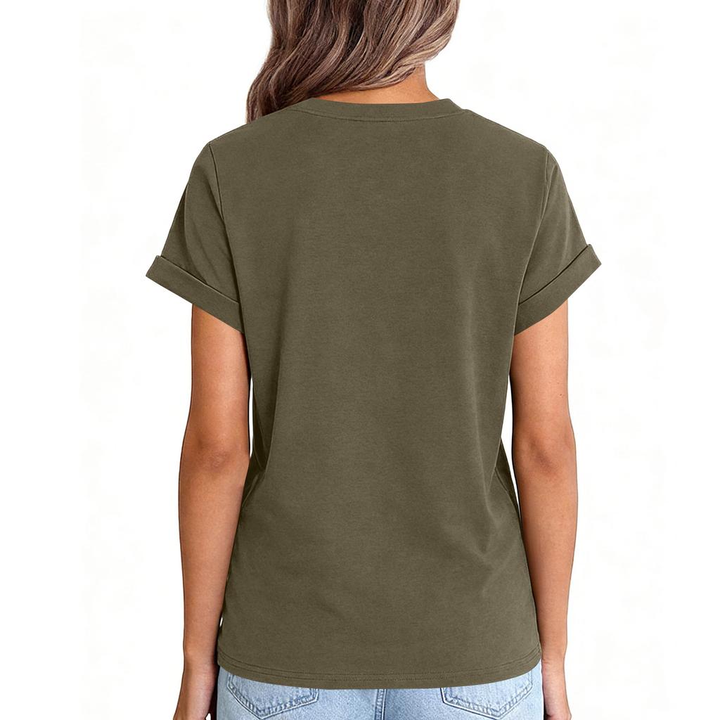 Womens  Casual Rolled Short Sleeve Basic Tees Fashion Tops