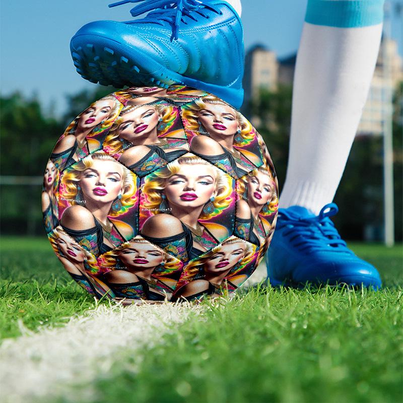 Marilyn Monroe Print Size 5 Soccer Ball, PU Wear Resistant Football for Match Training and Daily Practice, Birthday Gift for Soccer Fans