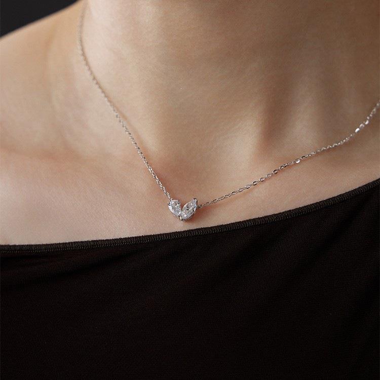 S925 Sterling Silver White Gold Plated Marquise Cut Zirconia Teardrop Clavicle Necklace 925 Silver белого золота