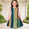 Girls Round Neck Sleeveless Printed A Line Flared Hem Dress