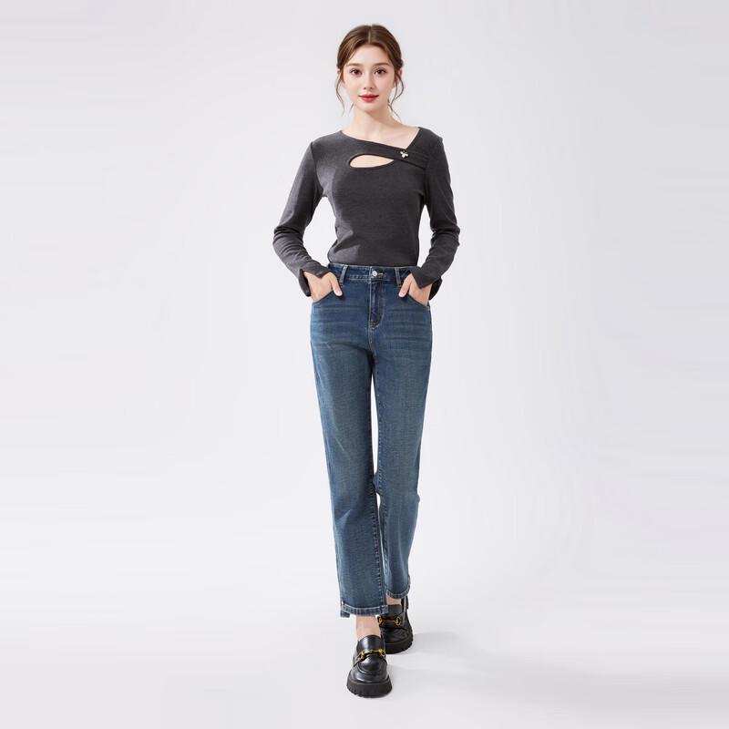 Qiusui Yiren Women's High-Waisted Flared Cropped Jeans