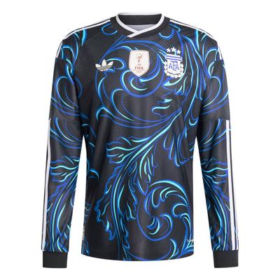 Argentinien 26 Auswärts Authentisches Langarmtrikot 'Black Lucid Blue Blue Burst' Herren KB0643