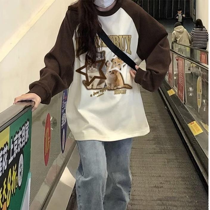 Spring Autumn Oversized T-shirts Youth Harajuku Cute Cartoon Print T Shirt Women Pullover Tshirt Long Sleeve Y2k Tops Streetwear