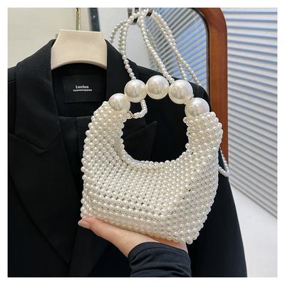 Pure Hand-woven Dinner Bag Female Retro Fairy Pearl Bag Trendy Large Capacity Portable Shoulder Bag