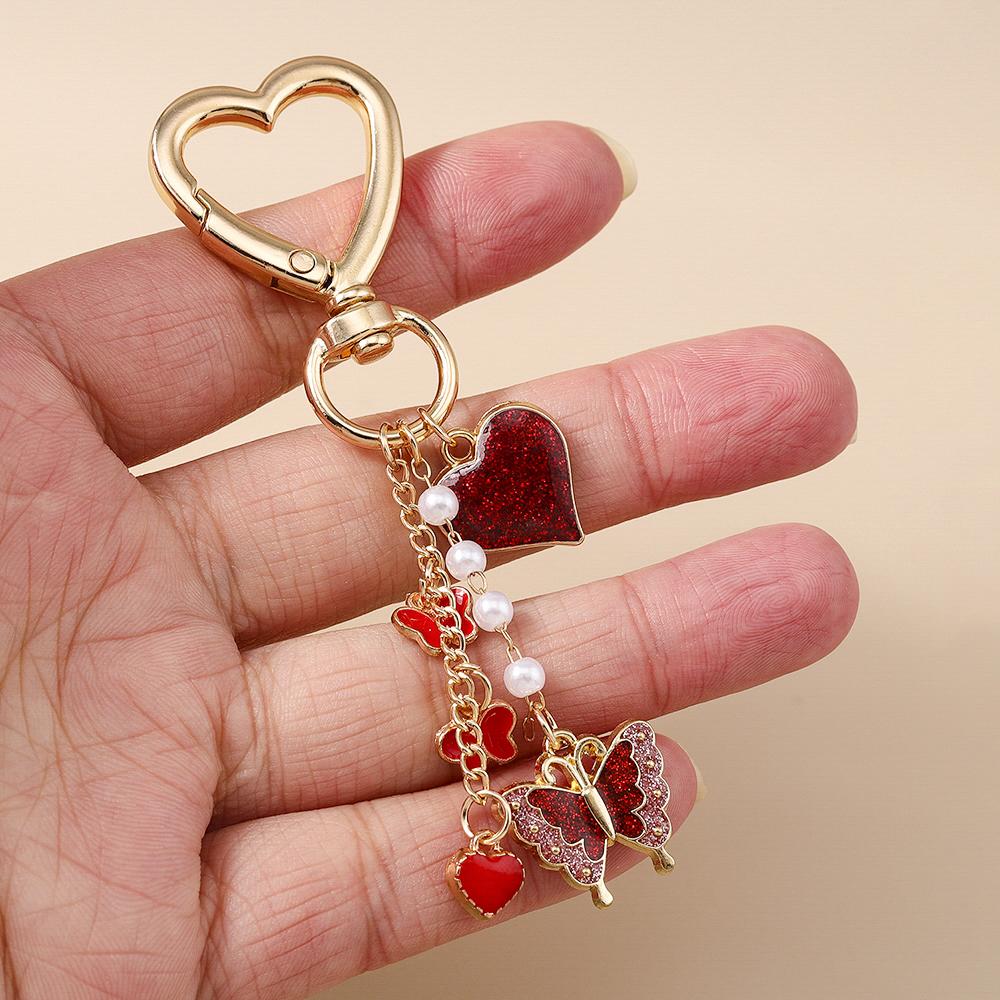 Cute Enamel Flower Butterfly Keychain Women Girls Love Heart Key Ring Pendants Handbag Decor DIY Handmade Jewelry Gifts