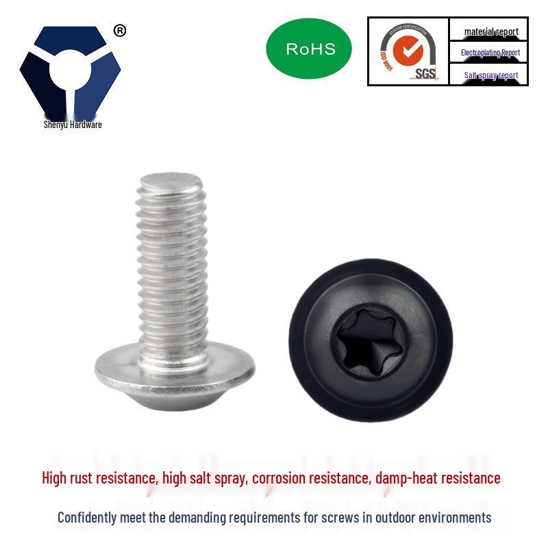 PWM 3x12 Torx Round Head Screw with Washer 304 Stainless Steel Black ISO7380-2