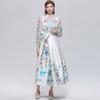 Wunderschönes Blumenwickel-Langarmkleid Damen V-Ausschnitt Laternenärmel Chiffon-Patchwork Dickes Satin-Band-Schnürgürtel Partykleid