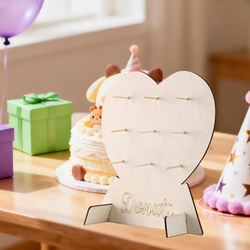 2Pcs Heart Shaped Cake Display Rack Wooden Cake Dessert Holder Stand for Kids Birthday Baby Shower Wedding Decoration
