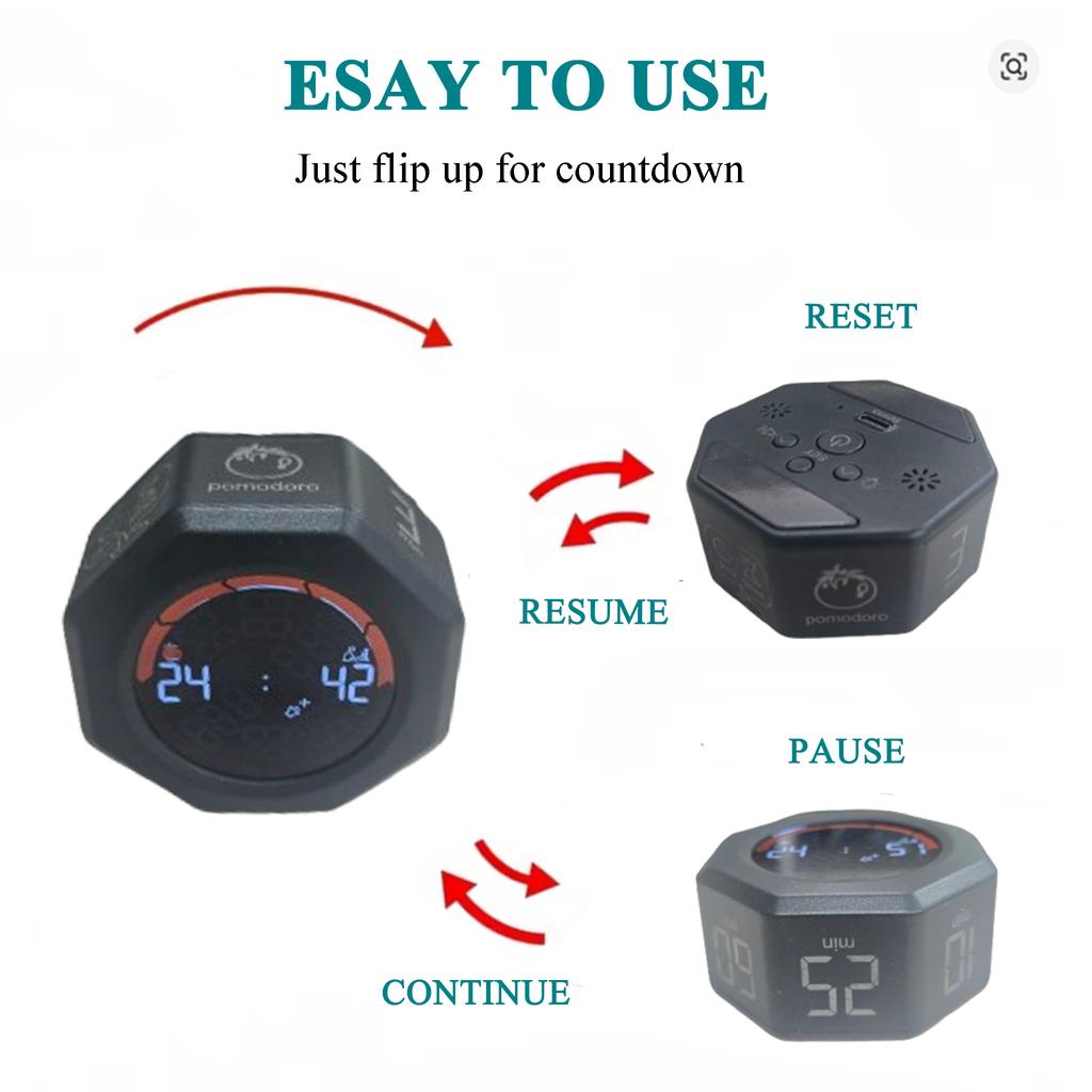 Flip Pomodoro Timer Schwerkraftsensor LED Produktivitäts-Timer USB-C Wiederaufladbar Countdown 3/5/10/25/60 Timer für Arbeit Studium Küche