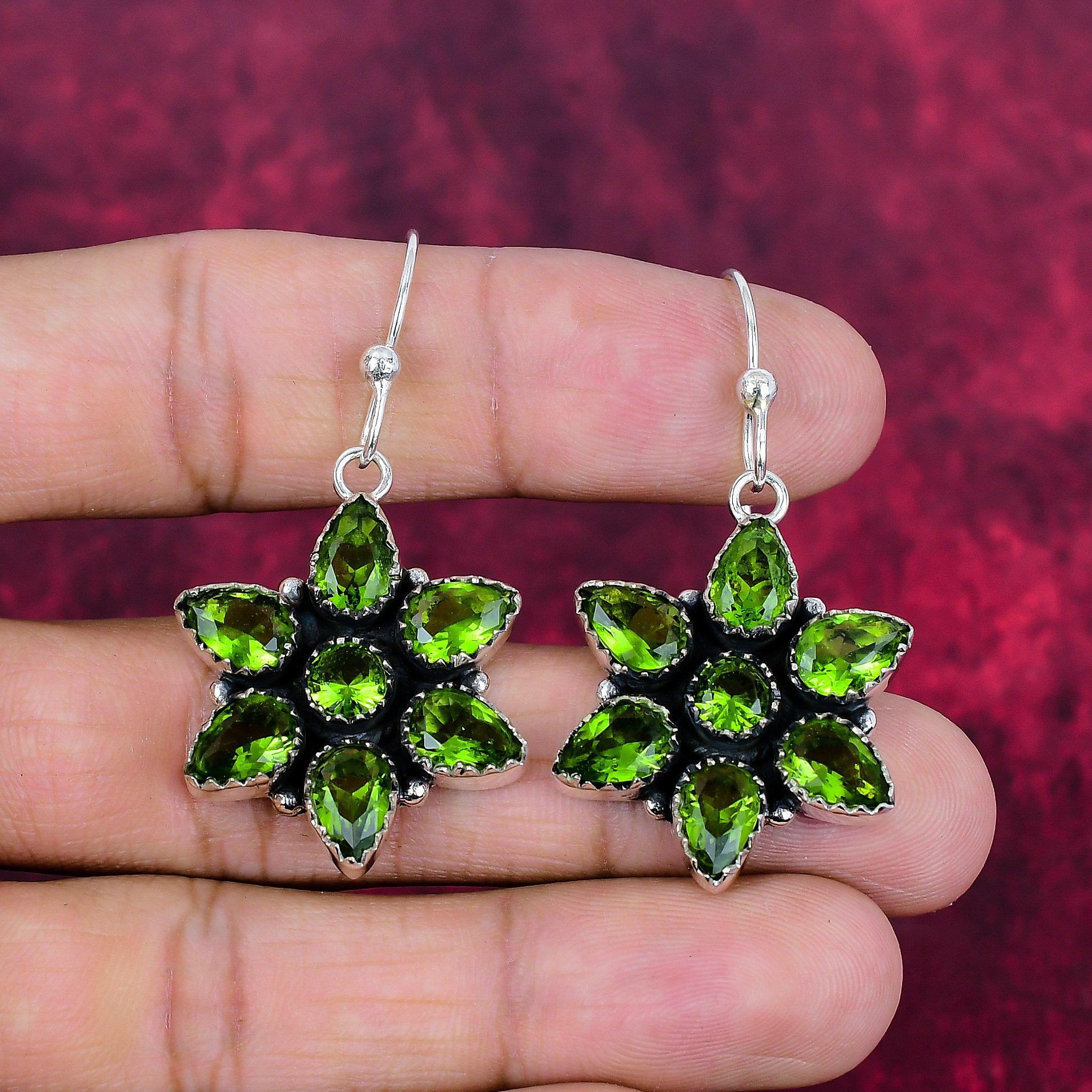 

Серьги с драгоценными камнями из перидота, серьги из чистого серебра 925 пробы, серьги ручной работы с камнями по месяцу рождения, подарок для него 1.96 Inches