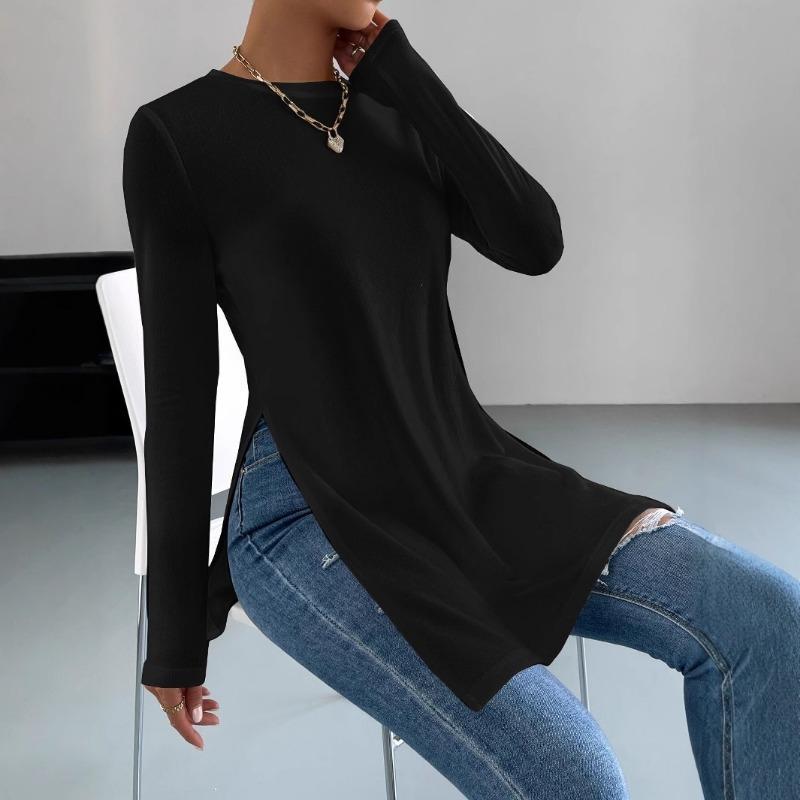 Women S Long Sleeve Solid Color Mid Length T Shirt