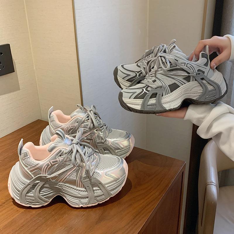 Early Spring New Casual Platform Women's Shoes Leather Round Head Lace-up Dad Shoes Women's Height Increase Versatile Women's Single Shoes