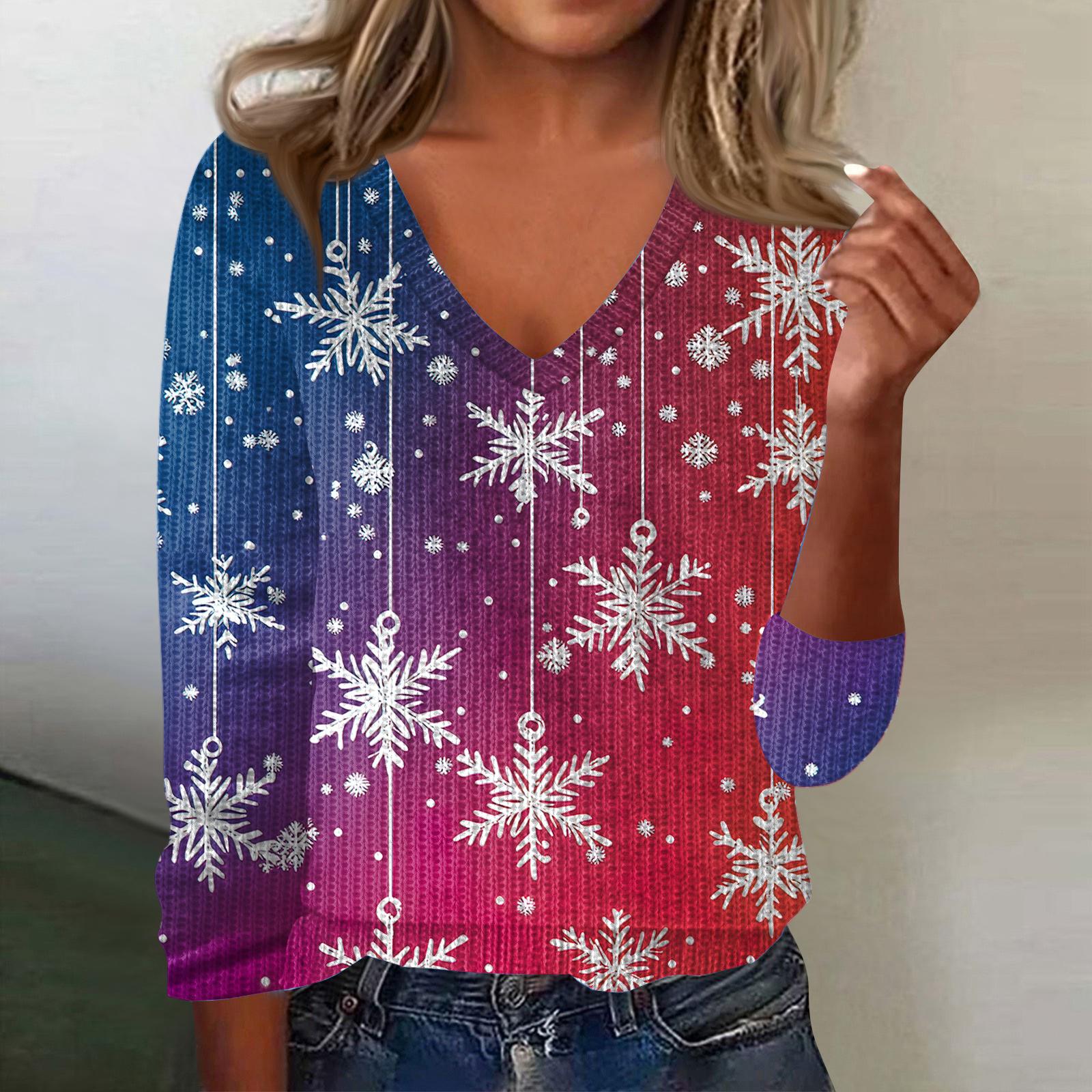 

Женский милый свитер вязаный модный повседневный с V-образным вырезом с длинным рукавом уютный с принтом топ XXL синий