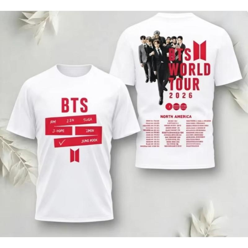 2026 Hot Sale BTS World Tour 2026 Graphic Print T‑Shirt Unisex K‑pop Idol Short Sleeve Casual Streetwear Tee Tops for Men Women Kpop Fans