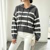 Women's Hooded Striped Pullover Knit Sweater for Fall Winter
