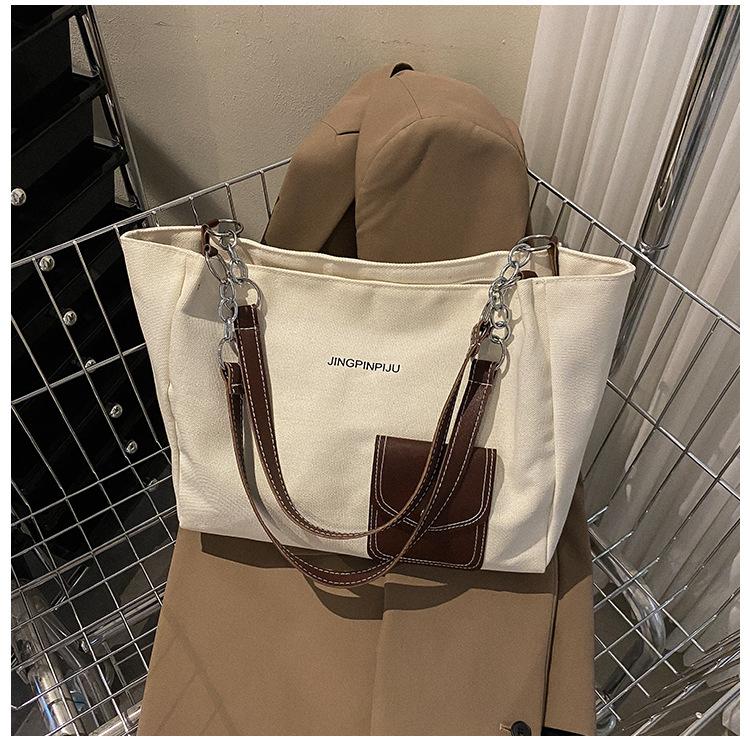 

Холщовая сумка женская большой вместимости 2025 новая ранняя осень повседневная на плечо текстурный класс сумка-тоут коричневый