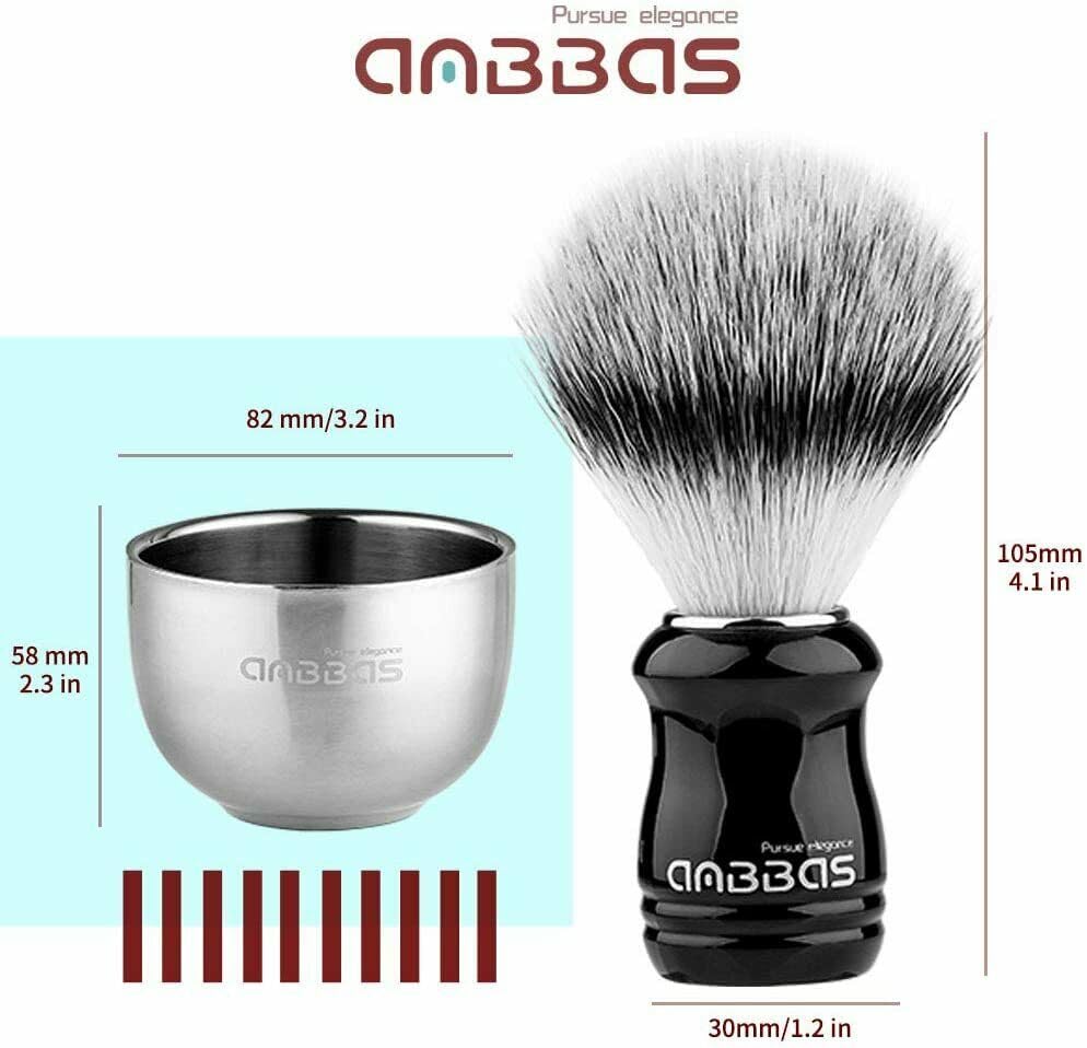 ANBBAS Shaving Brush Badger Hair Stainless Steel Foaming Facial Cleansing Shaving Care 3-Piece Set + Stand, Men's Brush, Gift,