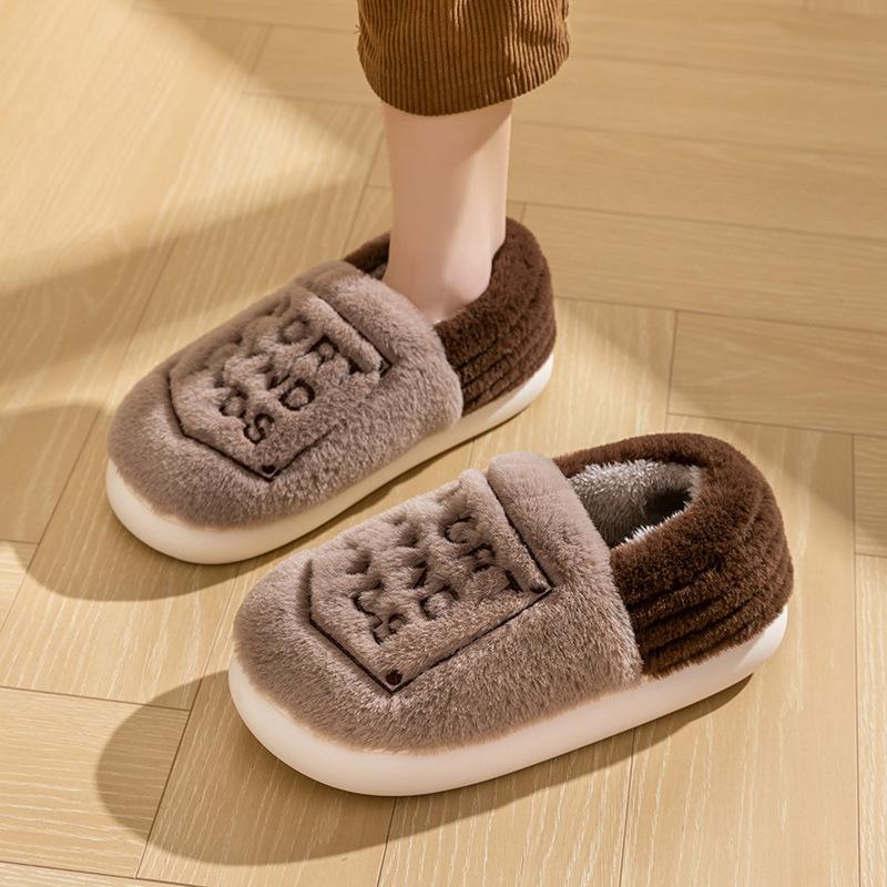 Cotton slippers men's autumn and winter indoor home bag and thick-soled outer wear warm confinement plush cotton shoes customization