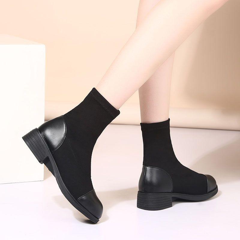 Autumn and winter new velvet warm elastic short boots women's retro non-slip fashion versatile Martin boots