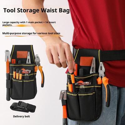 1Piece Multi Layer Electrician Tool Waist Bag - Adjustable Thickened Wear-Resistant Hardware Tool Bag for Electrician Tools