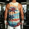 Men's Casual Hawaiian Print Outdoor Sports Tank Top Sleeveless Round Neck Summer Beachwear Lightweight Breathable Fabric