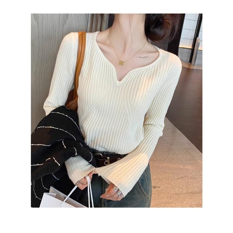 Autumn Winter Fashion Long Sleeved Pullover Sweater Women V Neck Loose Casual Bottoming Shirt 2025 Inner Knitted V-neck Top Solid Clothing