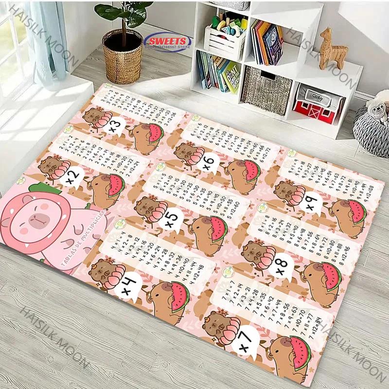 

3D Printing Capibara Pattern Multiplication Table Carpet, Personalized Children s Room Decorative Rug Kid s Play Learn Floor Mat 60x90(23x35in)