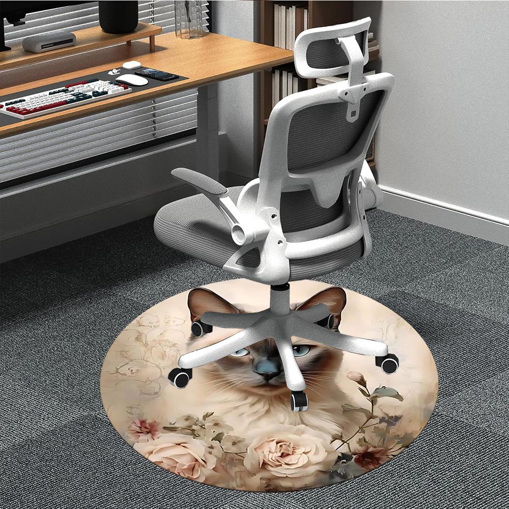 1pc Cat Floral Decor Office Round Rug, Carpet for Office, Gaming, Lightweight Round Floor Mat yy260208086