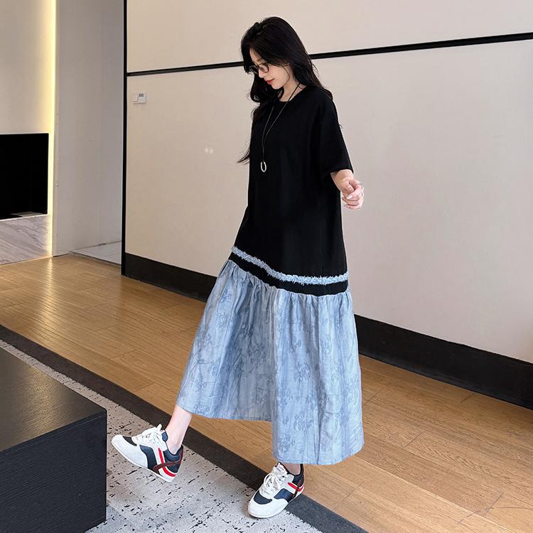 

DIMANAF 2025 Женское летнее платье большого размера с вставками, винтажное платье-рубашка, базовое длинное элегантное повседневное платье оверсайз свободного кроя 3XL чёрный