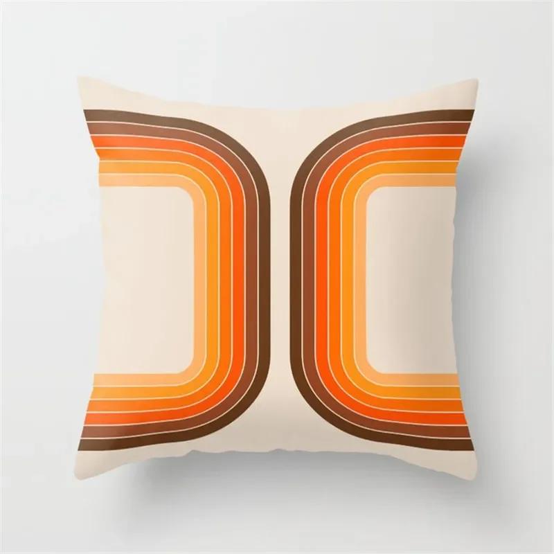 Vibrant Orange Rainbow Sunset Print Pillow Cover Abstract Geometric Lines   Sofa Car Office Cushion  Home Decor