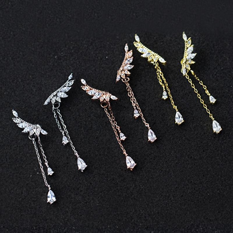100% 925 Silver Fashion Shiny Crystal Angel Wings Ladies`Long Drop Earrings Women Jewelry Female Christmas Gift Cheap