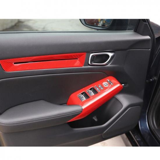Interior Door Armrest Panel Strip Trim For Honda Civic 22- Red Carbon Fiber