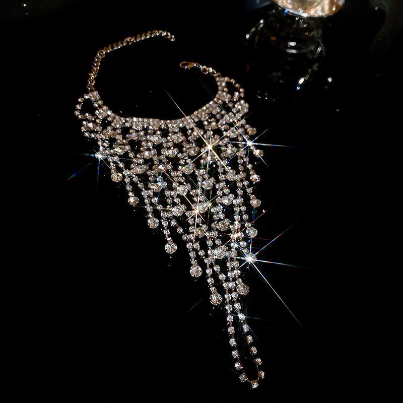 Luxury Mesh Tassel Bracelet with Diamond Accents: Elegant Water Drop Design, European & American Fashion Influencer Style for Women