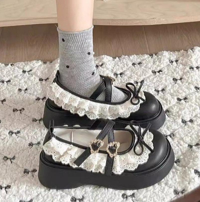 Designer Women's Mary Jane Shoes Elegant Butterfly-Knot Thick Heel Fashionable Party Dress Footwear Platform Tabis Lolita Shoes