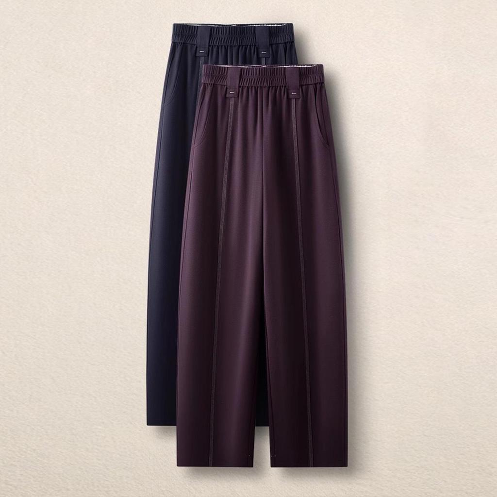 High-End Women's Purple Scimitar Spring 2025 Slimming Wide-Leg Pants with Elastic Waist