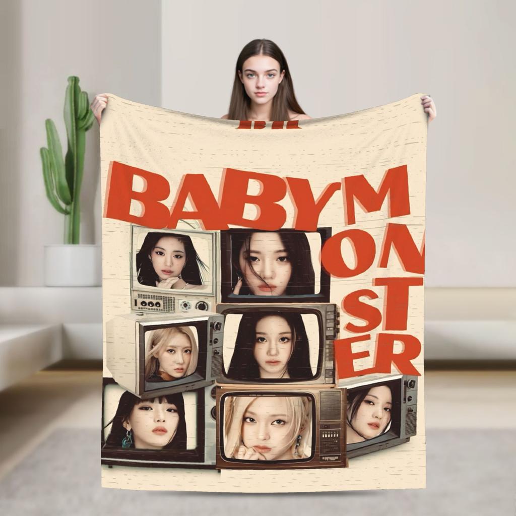 Kpop Babymonsters Group Blankets Velvet Spring/Autumn Multi-function Lightweight Throw Blanket for Home Office Bedspreads