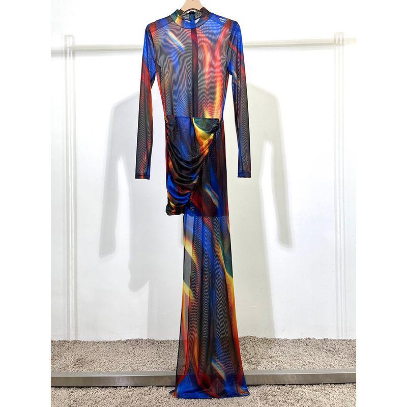 

Доступная Роскошь Ужин Женский Асимметричный Вырез На Ноге Открытая Моп Сетка Black L