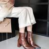European and American celebrities style pointed head thick heel temperament cowhide French short boots 2025 winter new one-pedal outdoor boots women