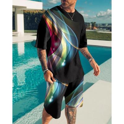 Modisches Resort-Style Herren T-Shirt Kurzarm Shorts Zweiteiliges Set Sommer 3D-Druck