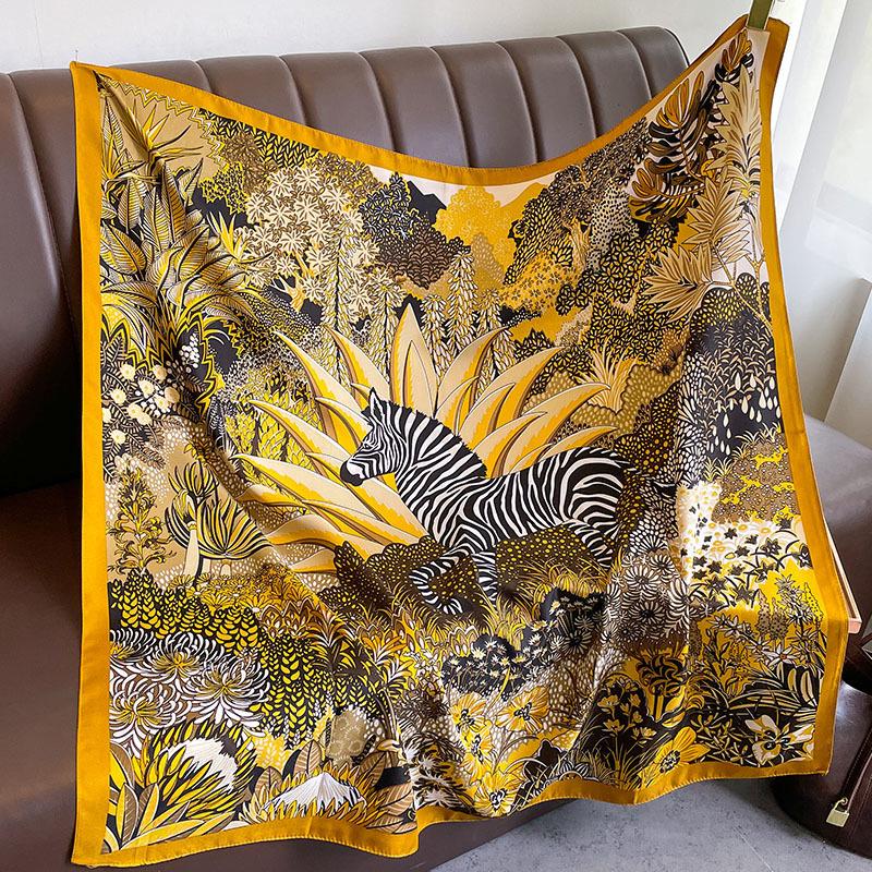 Silk Scarf 90x90cm Luxury Brand Twill Hair Print Head Large Handkerchief Hijab Shawl Women Bandanna Foulard Muffler Wrap