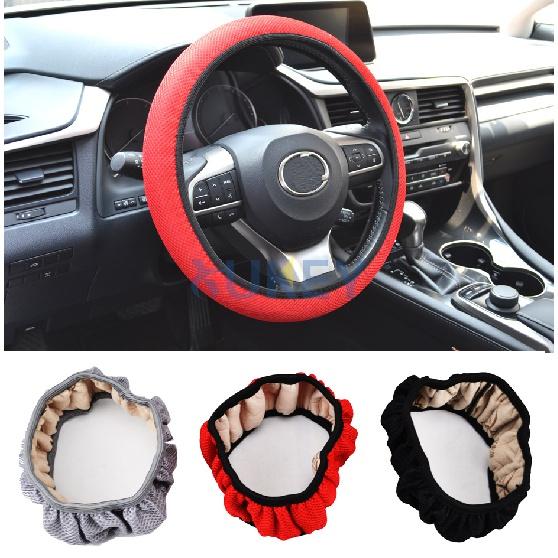 1Pc Breathable Car Auto Elastic Handmade Skid Proof Steering Wheel Cover For Summer Use Non Slip 38cm Black/Red/Gray