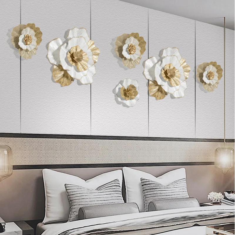 European-style Wrought Iron Pendant Wall Decoration Living Room Background Wall Metal Wall Decoration Golden Flower