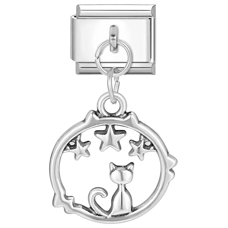 Cartoon Cute Cats Dogs Paw Heart Night Moon Flowers Italian Charm Links Fit 9mm Stainless Steel Bracelet Women DIY Making Gifts