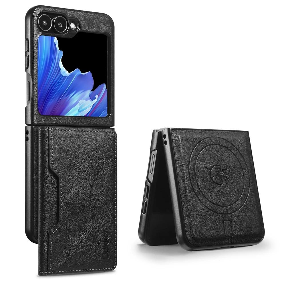 2 viename odinis dėklas Samsung Galaxy Z Flip 7 6 5 4 3 Flip5 Flip6, nuimamas piniginė, kortelių laikiklis, belaidžio įkroviklio telefono dėklas