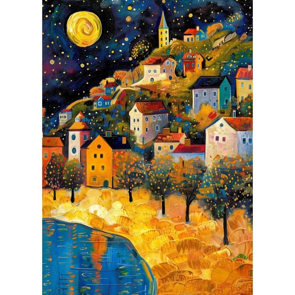 Floral Garden Village Night Tree Gustav Klimt Exhibition Poster Canvas Painting Print Wall for Living Room Home Decor Cuadros