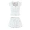 7704 - Women's French Retro Square Neck Ruffle Top & Lace-up Embroidered Skirt Set