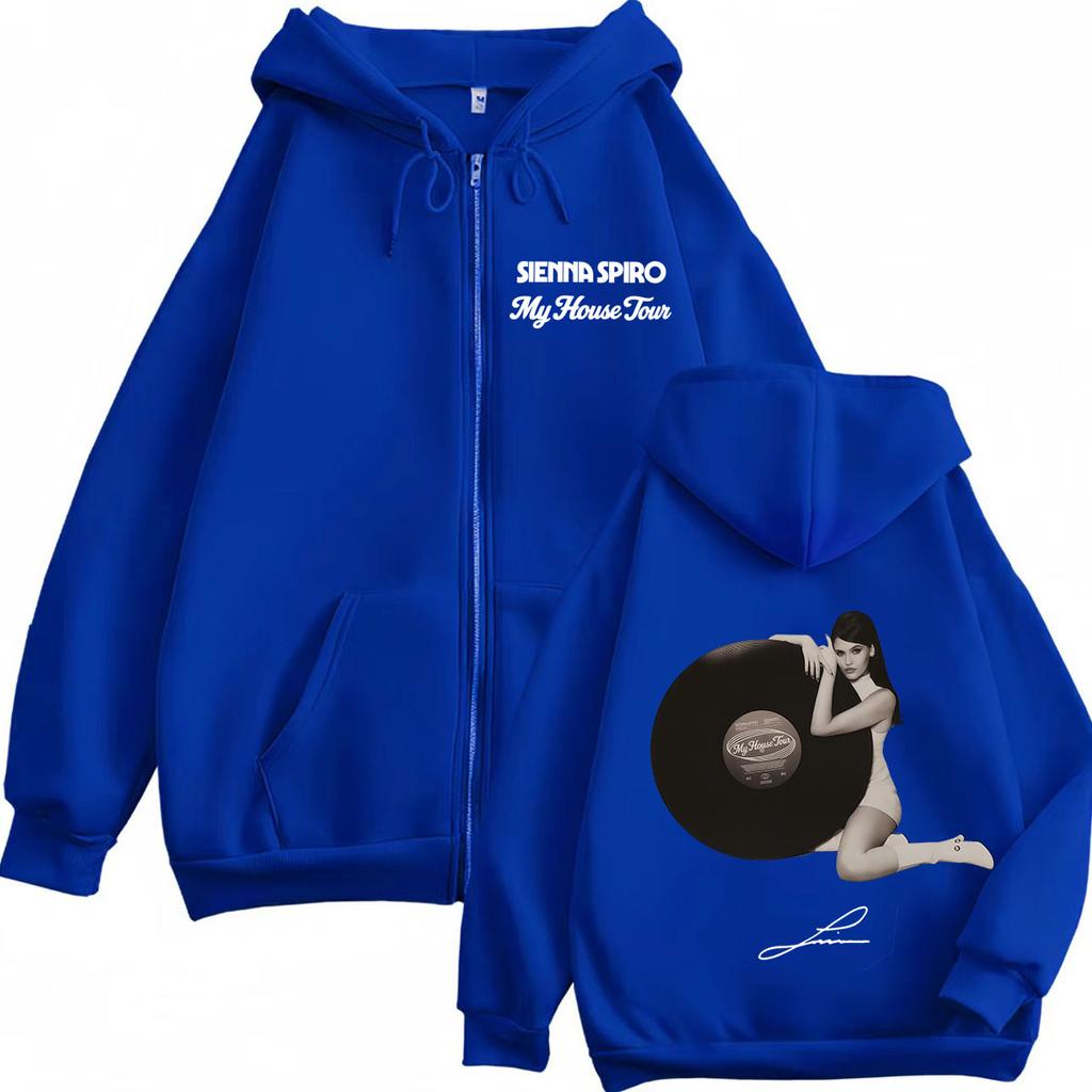 Sienna Spiro My House Tour  Graphic Zipper Hoodie Men Women Hip-hop Vintage Sweatshirt Long Sleeves Casual Zip Up Jacket Top
