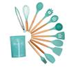 11pcs Wooden Handle Silicon Utensil Kitchen Tools Cookware Spatula Soup Spoon Brush Ladle Pasta Colander Non-stick Kitchenware